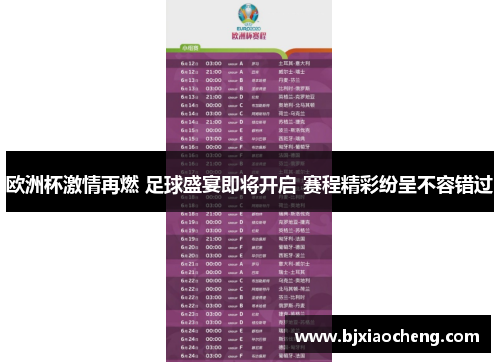 欧洲杯激情再燃 足球盛宴即将开启 赛程精彩纷呈不容错过